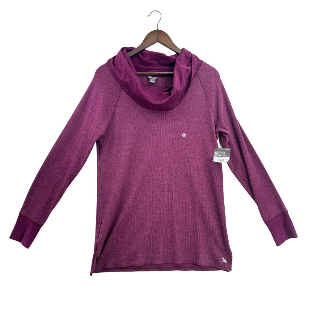 Eddie Bauer Womens Long Sleeve Waffle Knit Cowl Neck Tunic Top Plum L